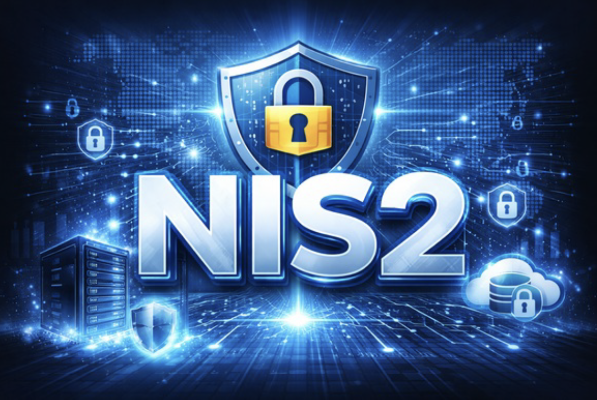 NIS2 Richtlinie – Symbolbild mit Sicherheitsschild, Vorhängeschloss, Server und Cloud zum Thema IT-Sicherheit und Cyberschutz